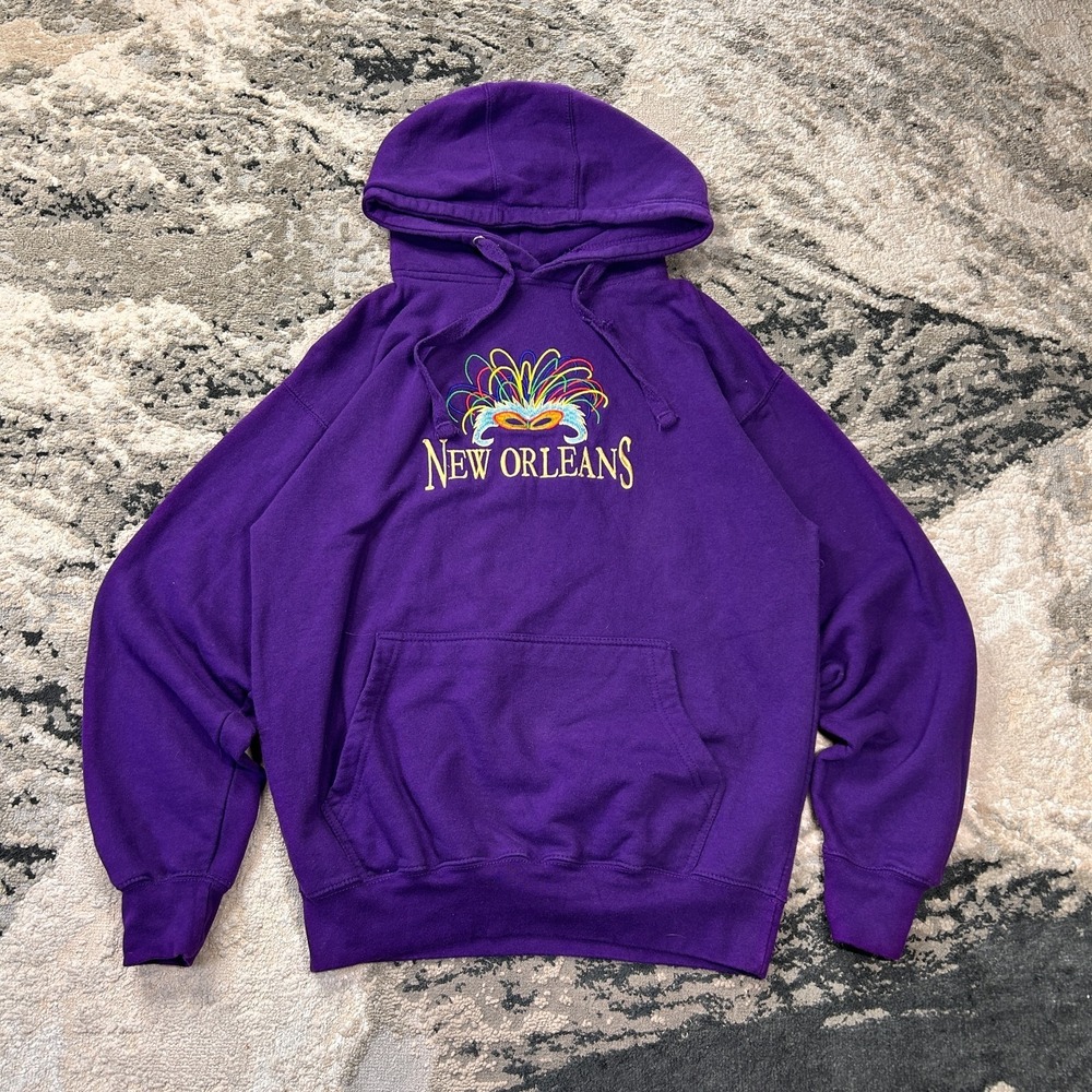 Y2K‎ Nola Hoodie Sz Medium Purple VTG New Orleans Embroidered Logo Nature
